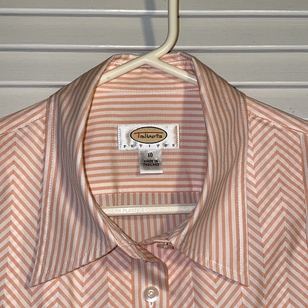 Talbots Apricot & White Stripe Button Down Long S… - image 2